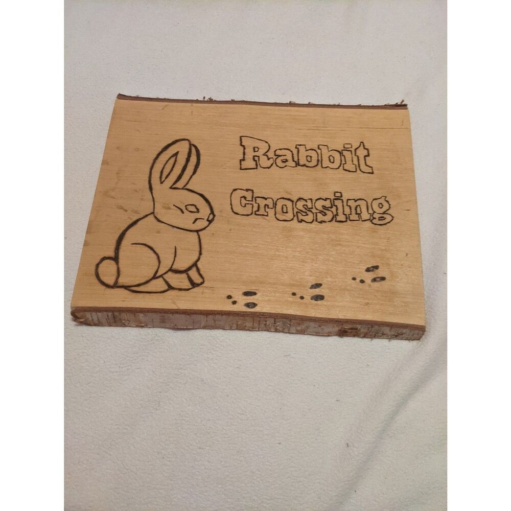 Rustic Wood Burned Rabbit Crossing Sign Live Edge Bunny Decorv